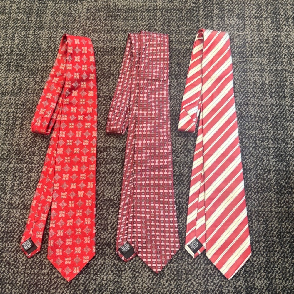 Hugo Boss 3pc Silk Tie Lot Red Geometric Medallion Striped Made in Italy Mens